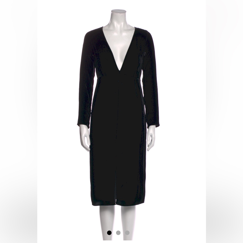 Deep V-Neck Fitted Black Velvet Dress, Front Slit. Nwot